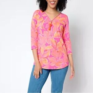 Belle by Kim Gravel Primabelle Knit Ciao Bella! Tassel Zip Top in Flora Firenze